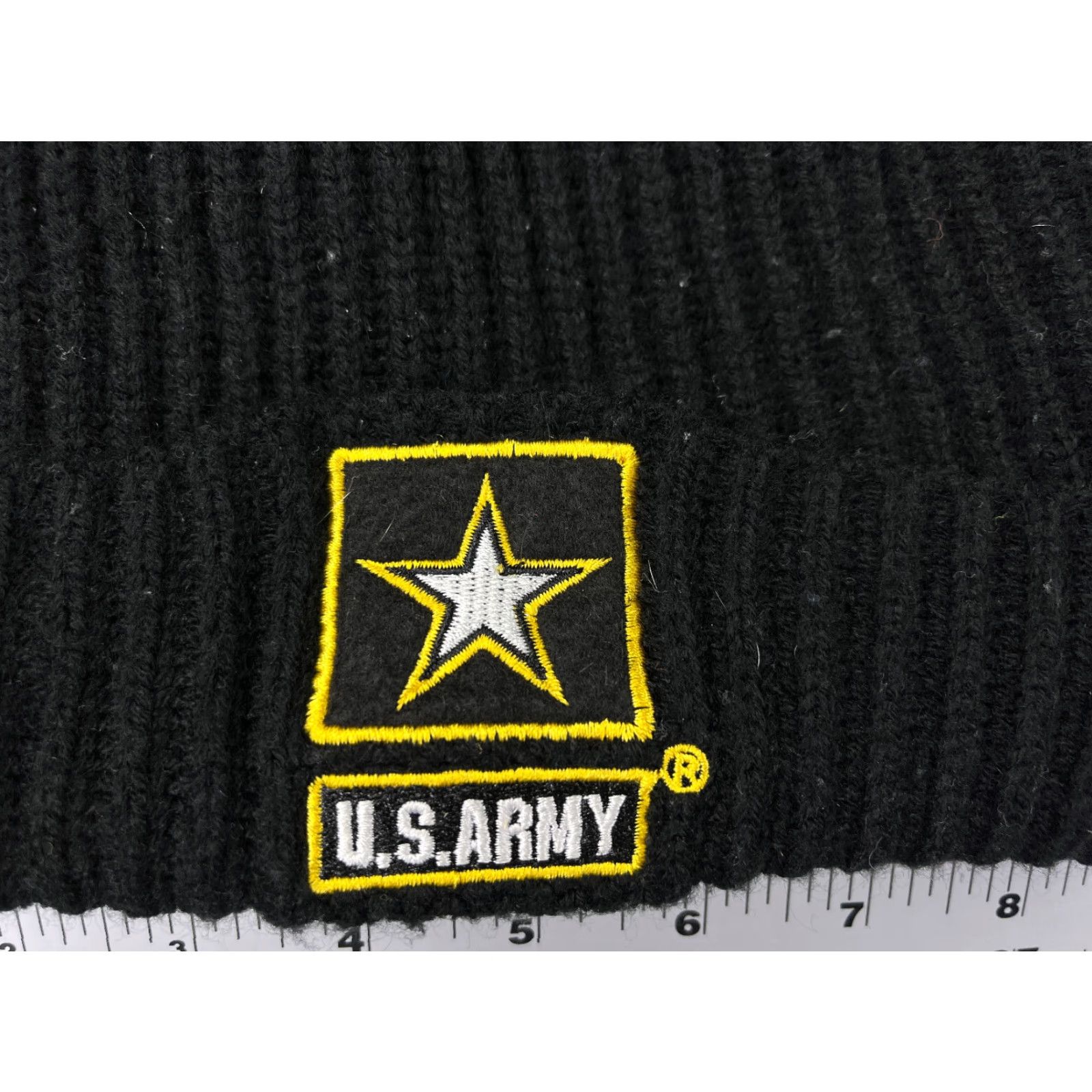 Vintage US Army Beanie Toque One Size Adult Black Yellow Knit 100% Acrylic Snow Ski Warm Size ONE SIZE - 2 Thumbnail