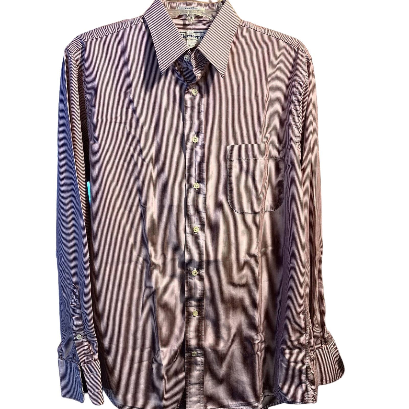 Burberry Burberry London Men’s 15.5 35 Burgundy Striped Cotton Shirt Size US M / EU 48-50 / 2 - 1 Thumbnail