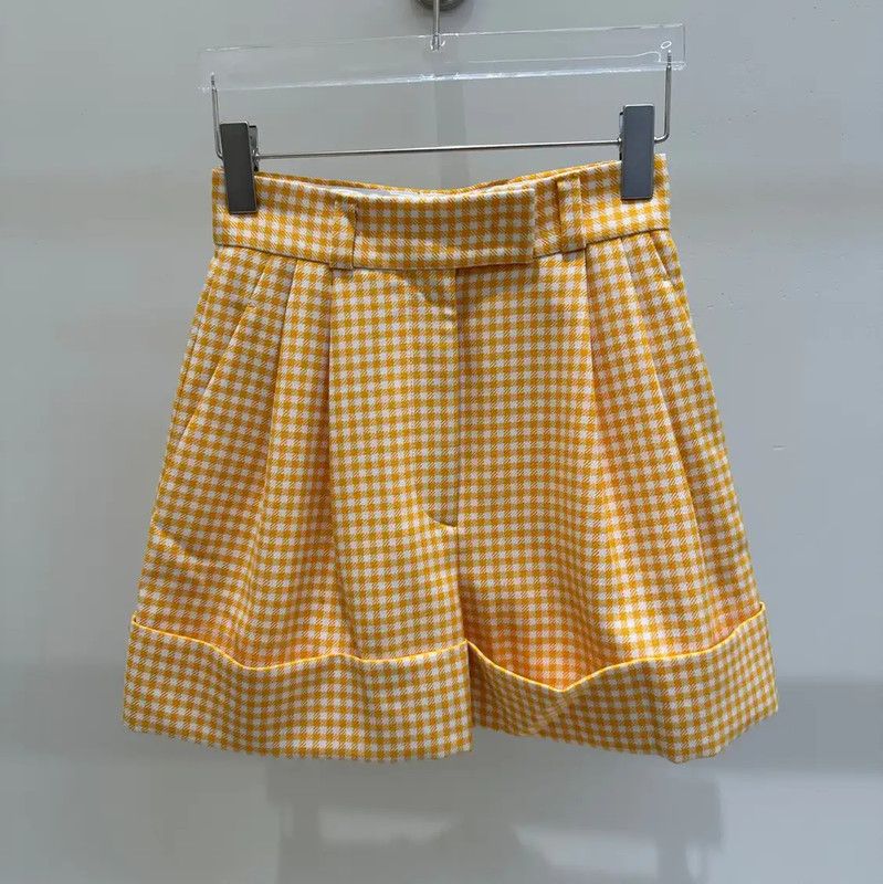 Miu Miu Miu Miu Yellow Cotton Gingham Casual Pants 0089 Size 23" - 1 Thumbnail
