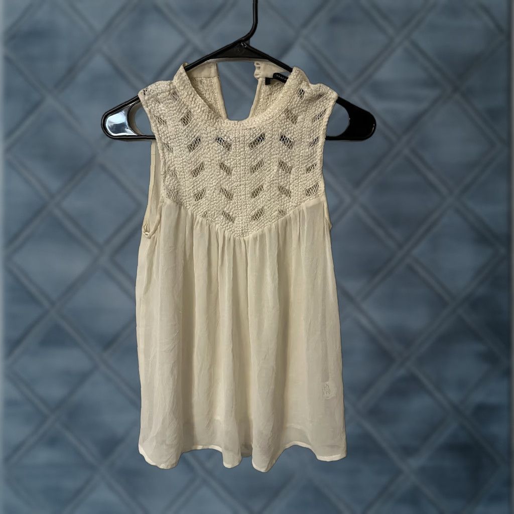 Zara Vintage Zara Trafaluc Womens Blouse Top M Ivory Sleeveless Round Neck Woven Bohemian Size M / US 6-8 / IT 42-44 - 1 Thumbnail