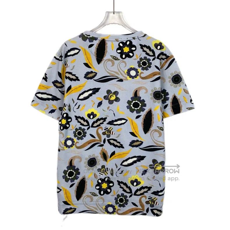 Fendi Fendi Blue Floral Full-Print Cotton Round Neck Short Sleev Size M / US 6-8 / IT 42-44 - 2 Thumbnail