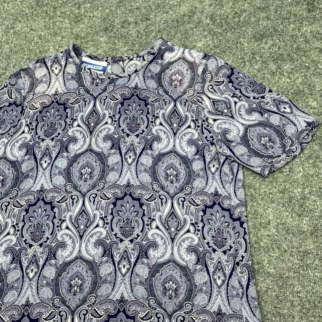 Pendleton VINTAGE Pendleton Blouse Womens 6 Purple White Damask Short Sleeve Crew Neck Mens? Size M / US 6-8 / IT 42-44 - 4 Thumbnail