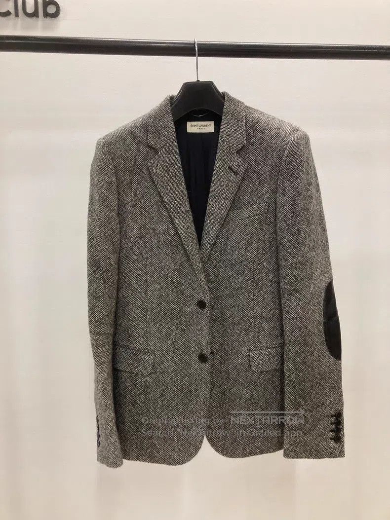 Saint Laurent Paris Saint Laurent Paris Leather patched wool suit jacket Size US S / EU 44-46 / 1 - 1 Thumbnail