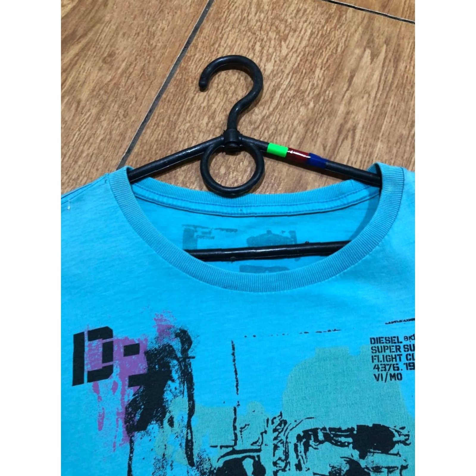 DIESEL VINTAGE BIG CENTER LOGO T SHIRT M BLUE Logo Cotton Men T-Shirt Short Sleeve Crew Neck