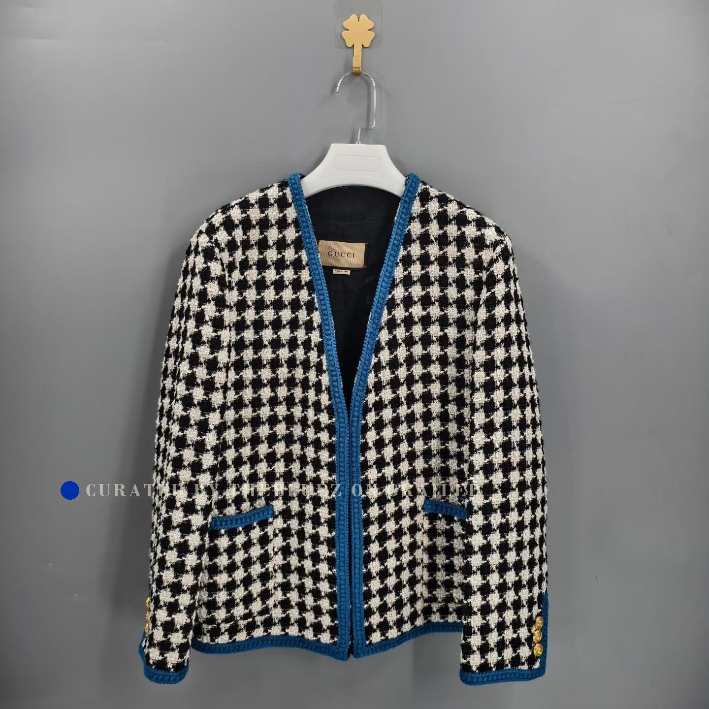 Gucci Gucci Blue White Houndstooth Tweed Jacket Size XS / US 0-2 / IT 36-38 - 1 Thumbnail