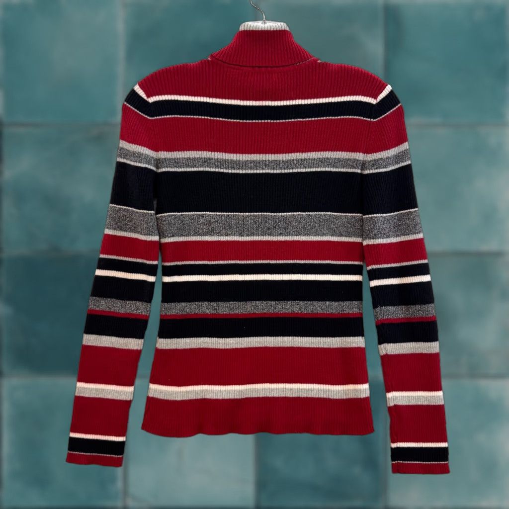 Liz Claiborne Y2K Vintage Striped Turtleneck Sweater Red Rib Knit Grunge Long Sleeve Liz Claiborne XS/S Women’s S Size S / US 4 / IT 40 - 1 Thumbnail