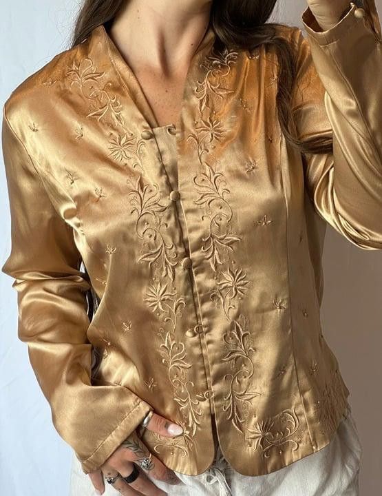 Designer Laura Scott Gold Embroidered Blouse Size 8 Size M / US 6-8 / IT 42-44 - 1 Thumbnail