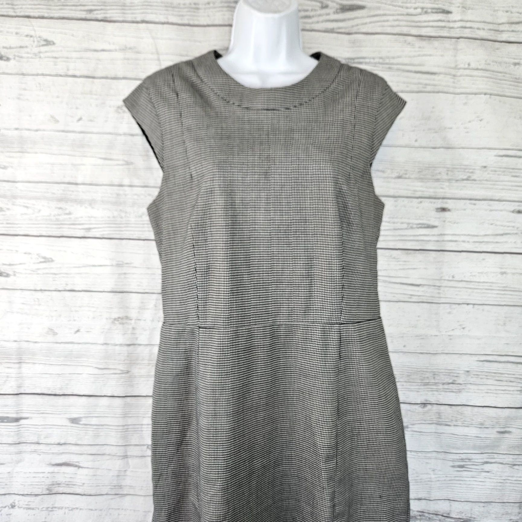 Theory Theory Dress Womens Sz 12 Black Houndstooth Cap Sleeve Cotton Blend Size XL / US 12-14 / IT 48-50 - 2 Thumbnail