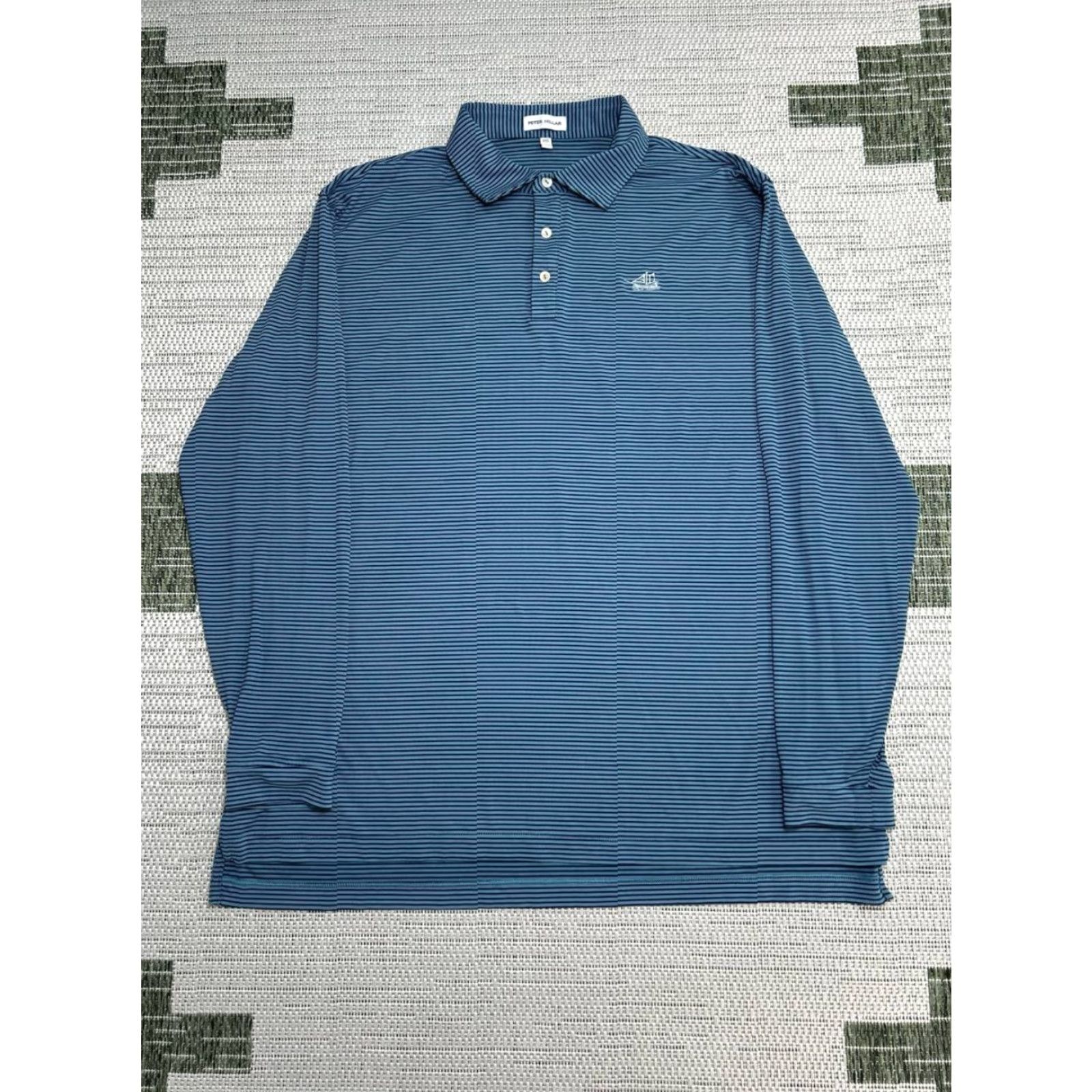 Peter Millar Peter Millar Rugby Shirt Men XXL Blue Horizontal Stripe Polo Shirt Embroidered Buttoned Knit Casual Golf Walking Seasonal Shirt Mens Size US XXL / EU 58 / 5 - 2 Thumbnail