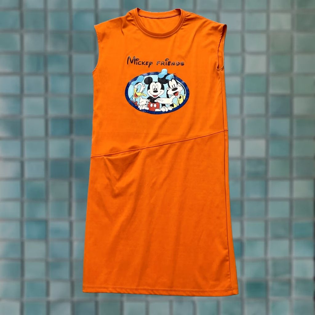 Vintage Womens Orange Mickey Mouse Sleeveless Tank Dress Small Pocket Casual Crew Neck Size S / US 4 / IT 40 - 1 Thumbnail
