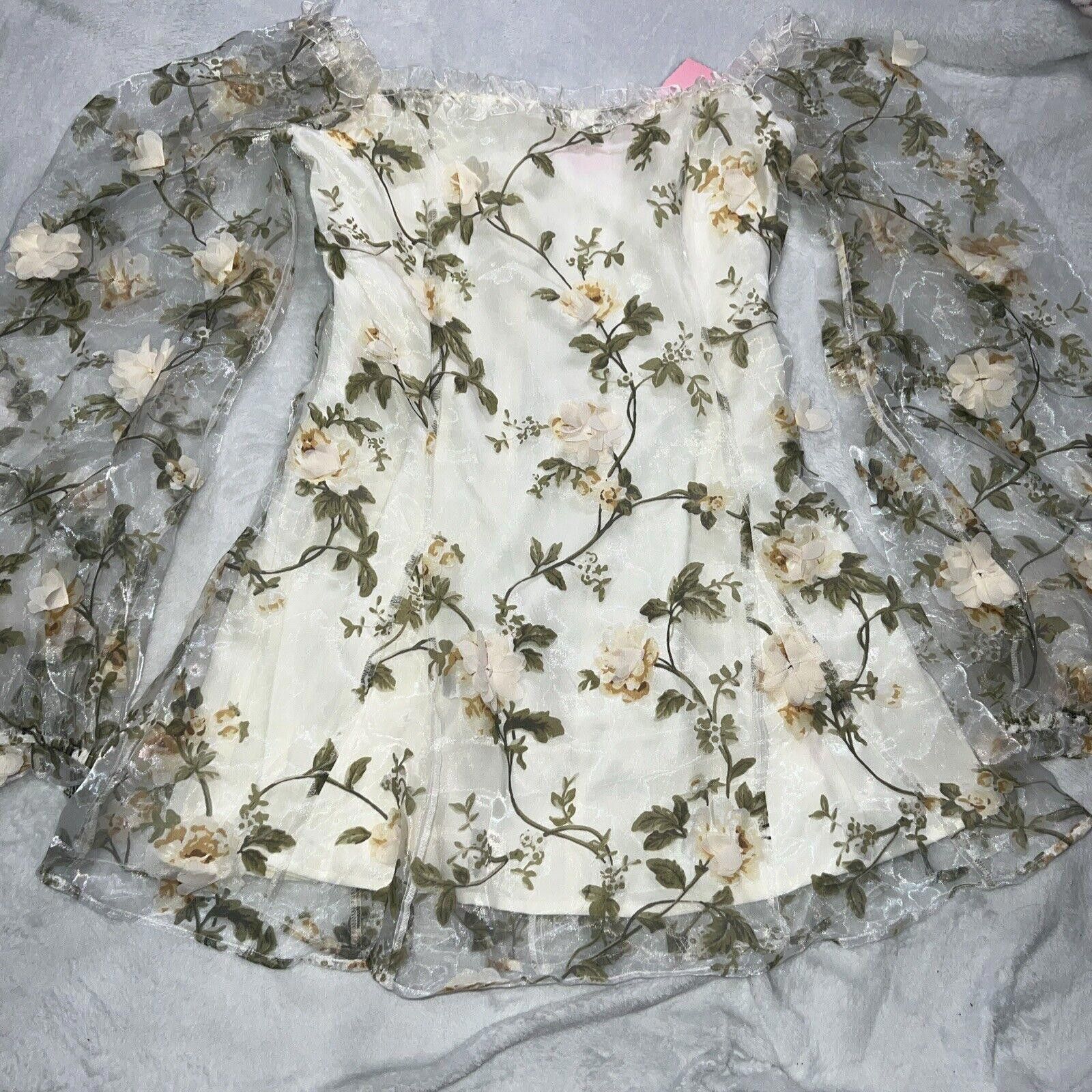 Designer Sugar Thrillz Multiple Proposals Floral Cream Mini Dress Size L / US 10 / IT 46 - 4 Thumbnail