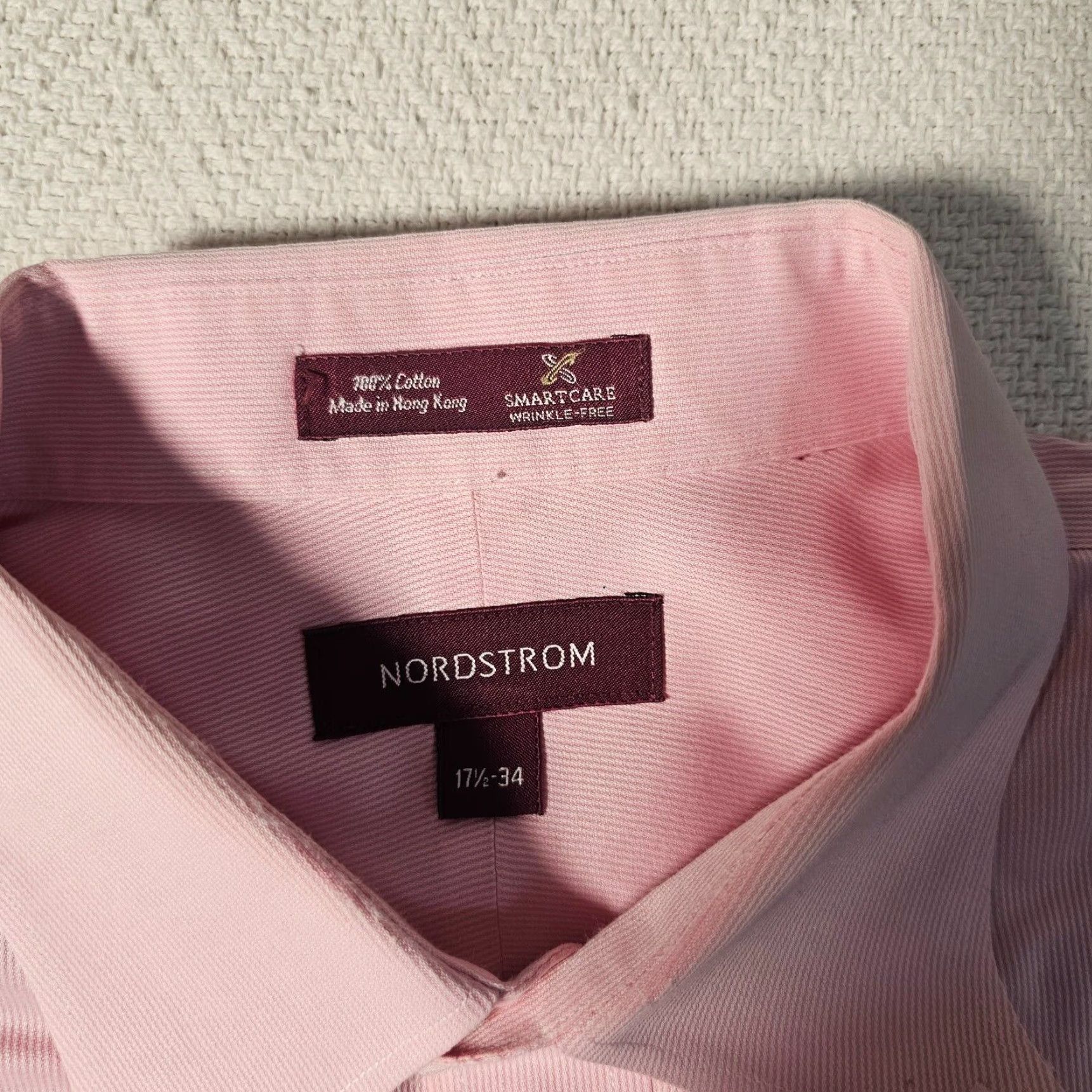 Nordstrom Nordstrom Dress Shirt Men 17.5 34 Button-Down SmartCare Wrinkle-Free Pink Long Sleeve Adult 17.5 Neck Size 46R - 3 Thumbnail