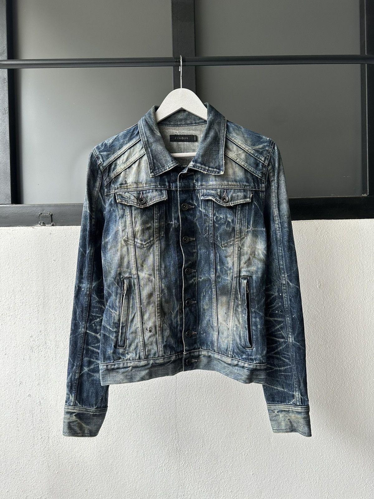 image of Y2K Civarize Dirty Denim Jacket in Blue Distressed, Men's (Size Medium)