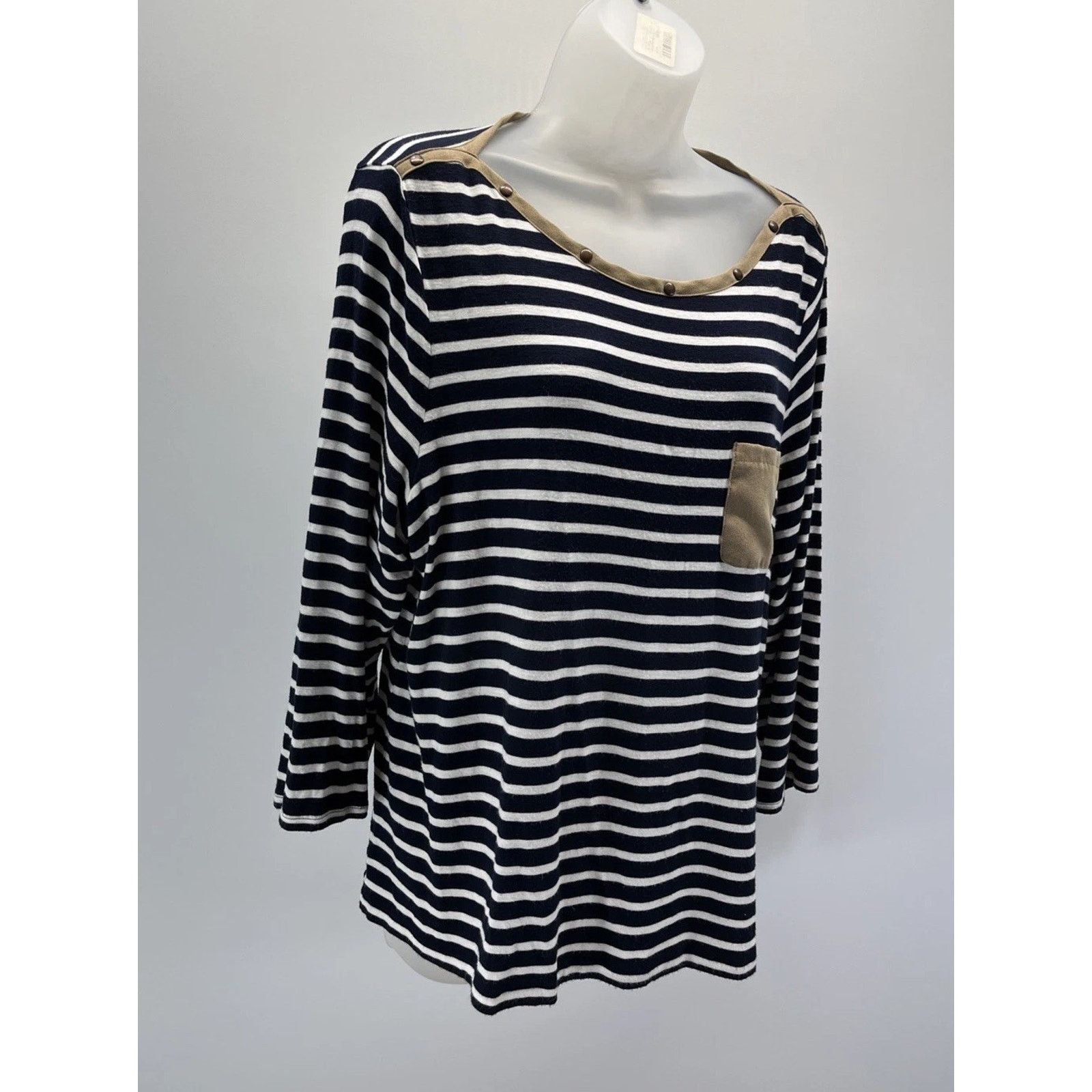 Chicos Chico's Indigo White Jumper Top Faux Suede Trim Size 2 Size L / US 10 / IT 46 - 2 Thumbnail