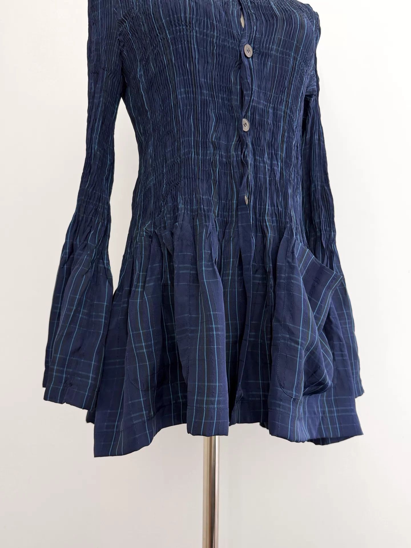Comme des Garcons Comme des Garçons 1993 Tricot Navy Blue Pleated Flared Top Size ONE SIZE - 6 Thumbnail