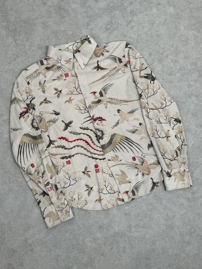 Roberto Cavalli AW2003 Cavalli Asian Fantasy World Bird Cream Shirt Size US M / EU 48-50 / 2 - 4 Thumbnail