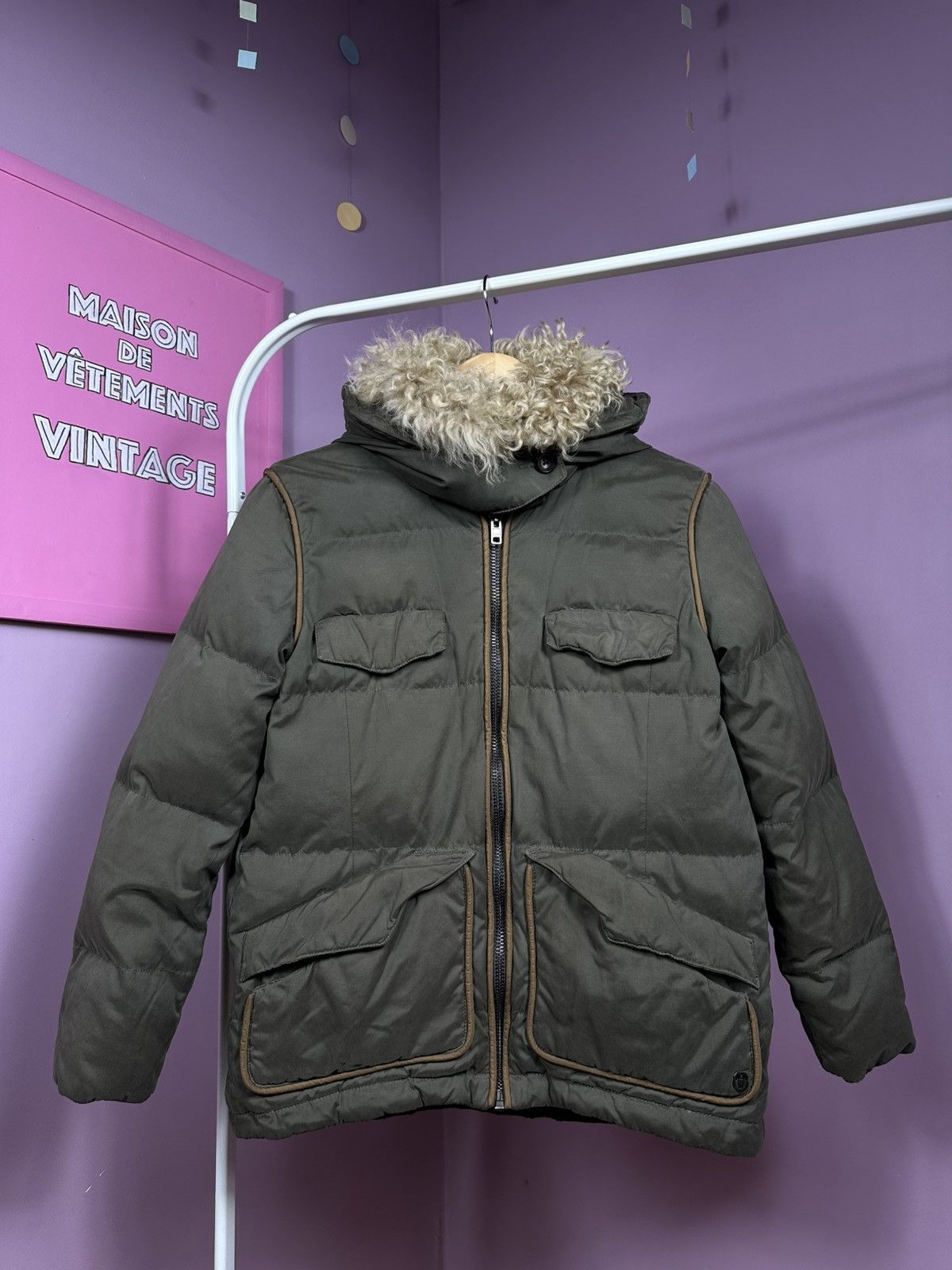 The Kooples The Kooples Down Jacket Puffer Parka Shearling Fur Khaki Size S / US 4 / IT 40 - 1 Thumbnail