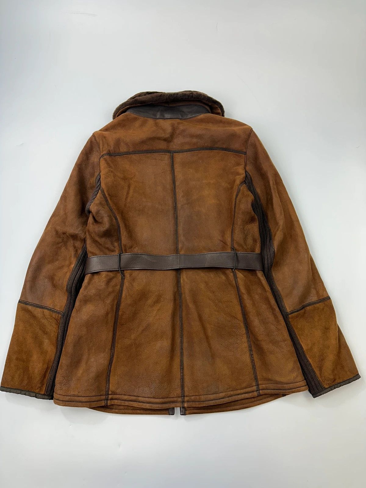 Prada Prada Sport FW01-05 Brown Leather & Wool Belted Coat Size L / US 10 / IT 46 - 7 Thumbnail