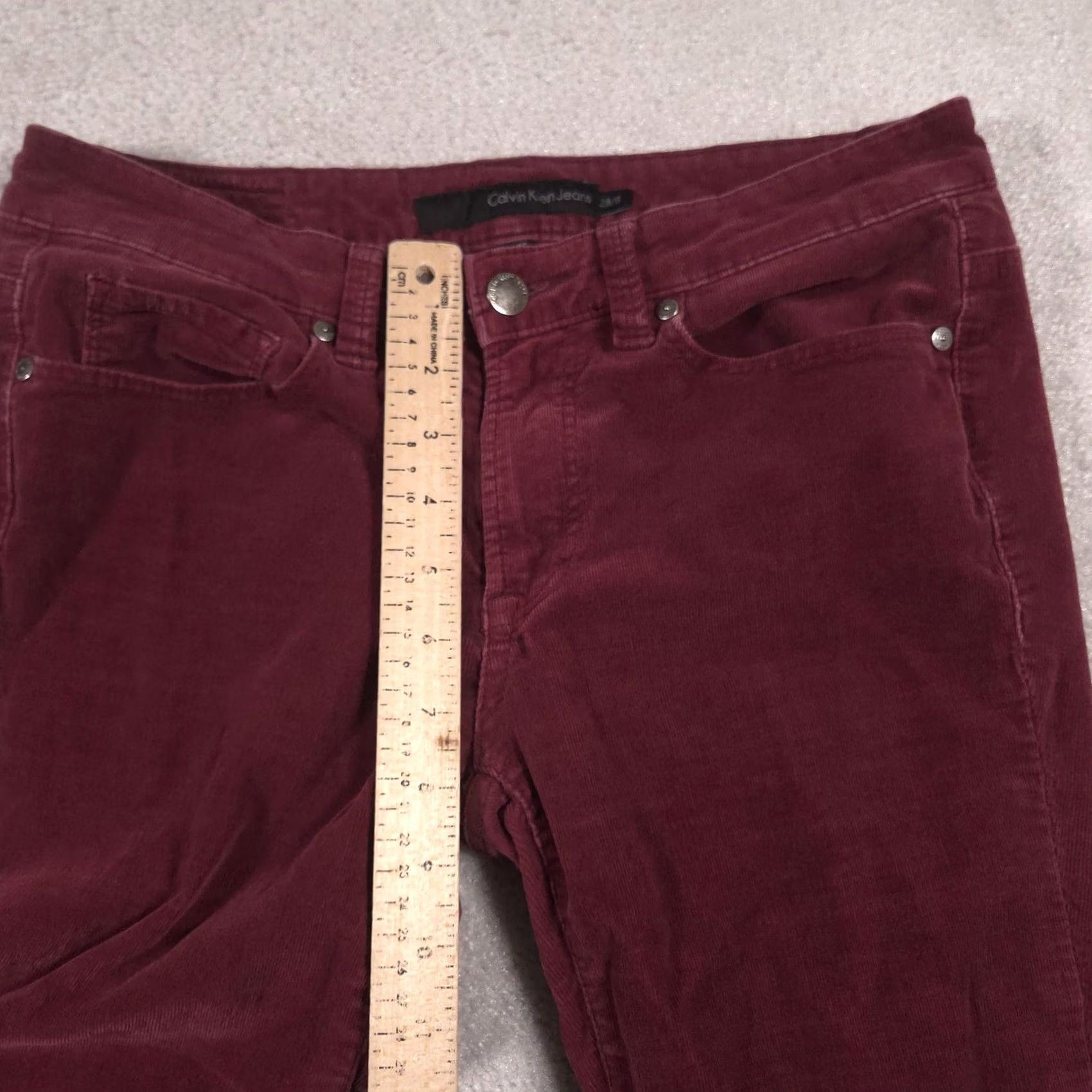 Vintage Calvin Klein Jeans Pants Womens 6 Red Corduroy Ultimate Skinny Jegging Stretch Slim Pocket Logo Button Zip Front Flat Front Casual Fall Womens Size 28" / US 6 / IT 42 - 6 Thumbnail