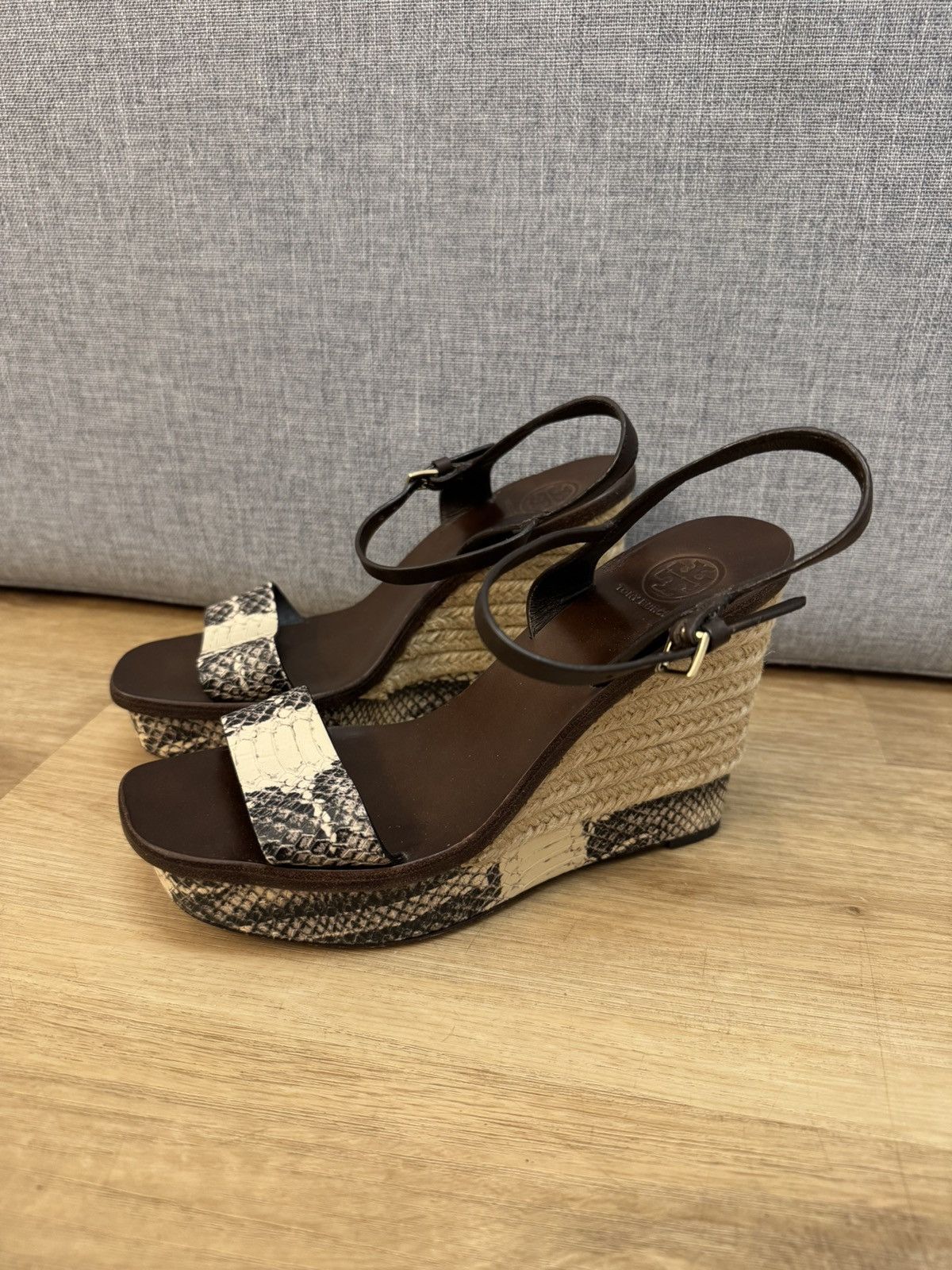 Tory Burch Tory Burch Python Leather Espadrille Wedge Ankle Strap 37 Size US 7 / IT 37 - 6 Thumbnail