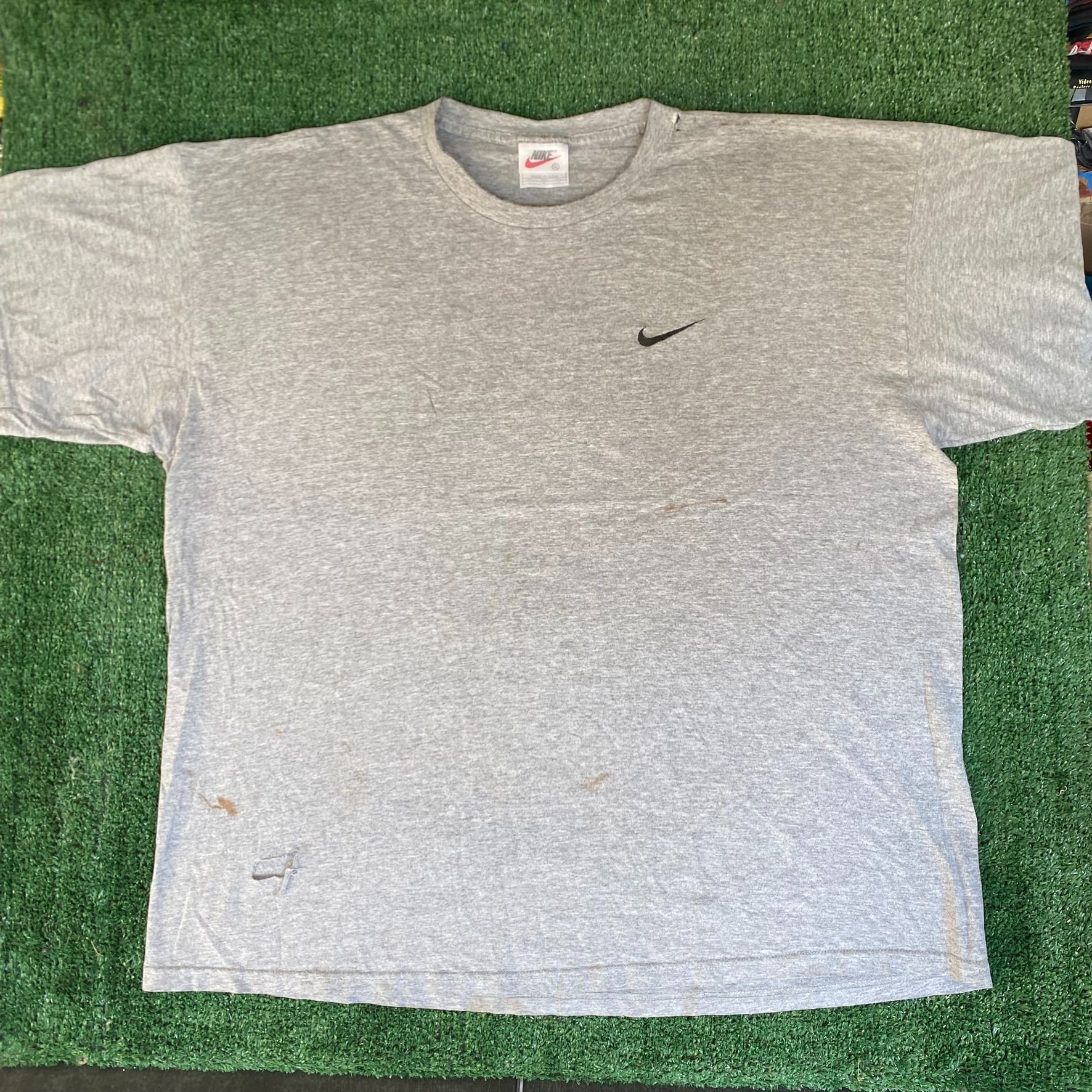 Nike × Vintage Vintage 90s Nike Logo Shirt Gray Off Center Swoosh Tee Size US XL / EU 56 / 4 - 1 Thumbnail