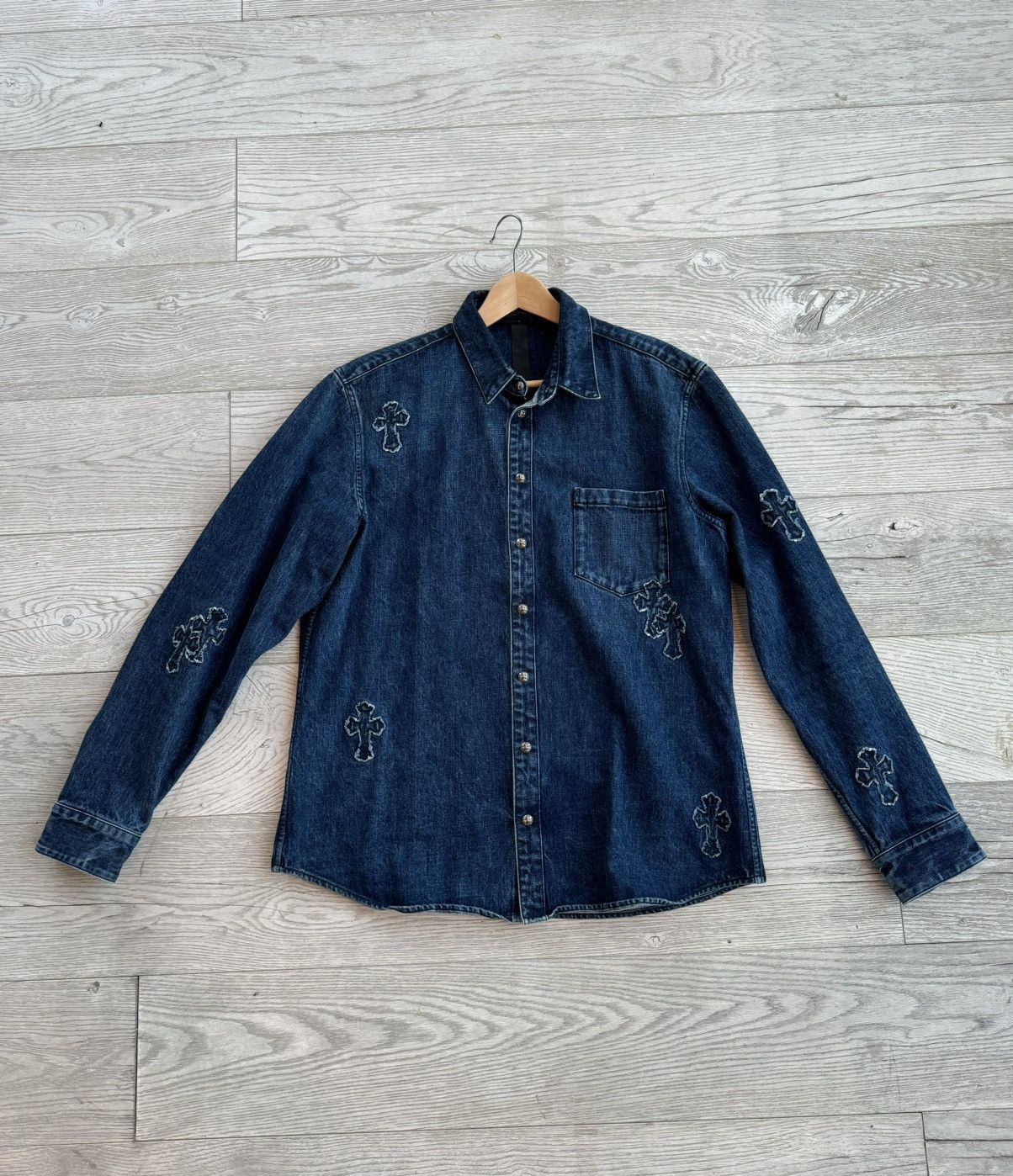 Chrome Hearts Chrome Hearts Denim Cross Patch Overshirt Size US XXL / EU 58 / 5 - 1 Thumbnail