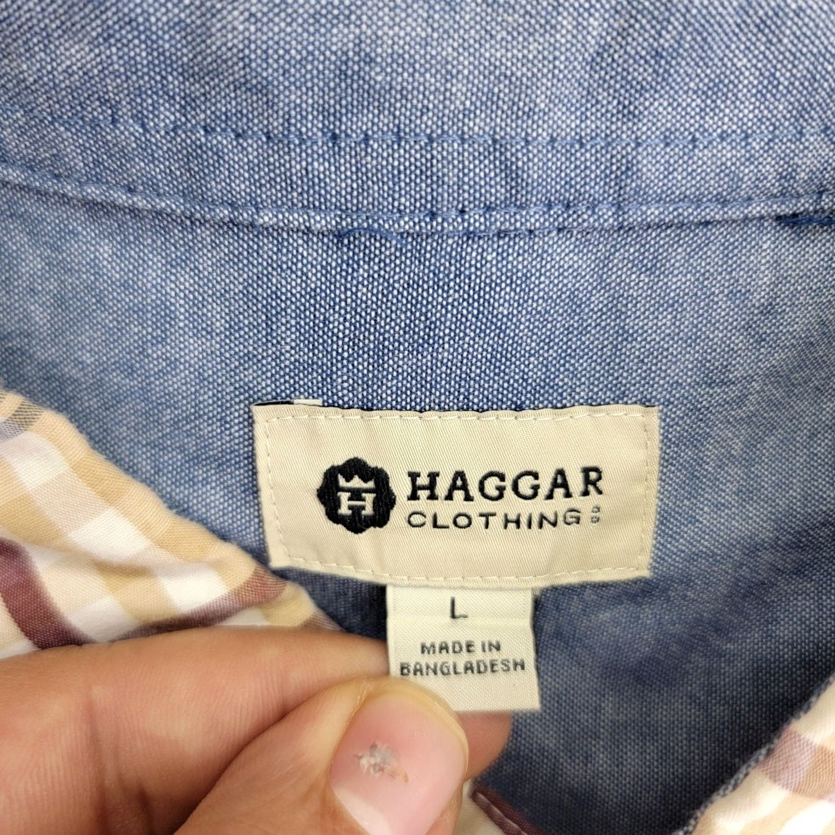 Haggar Haggar Shirt Mens Large Plaid Button-Front Long Sleeve Burgundy Tan Multicolor Casual Shirt Size US L / EU 52-54 / 3 - 3 Thumbnail