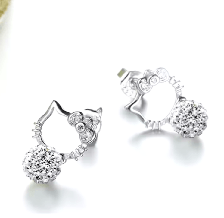 Japanese Brand HELLO KITTY Earrings Cubic Zirconia Pearl, Silver Color, NEW Size ONE SIZE - 7 Thumbnail