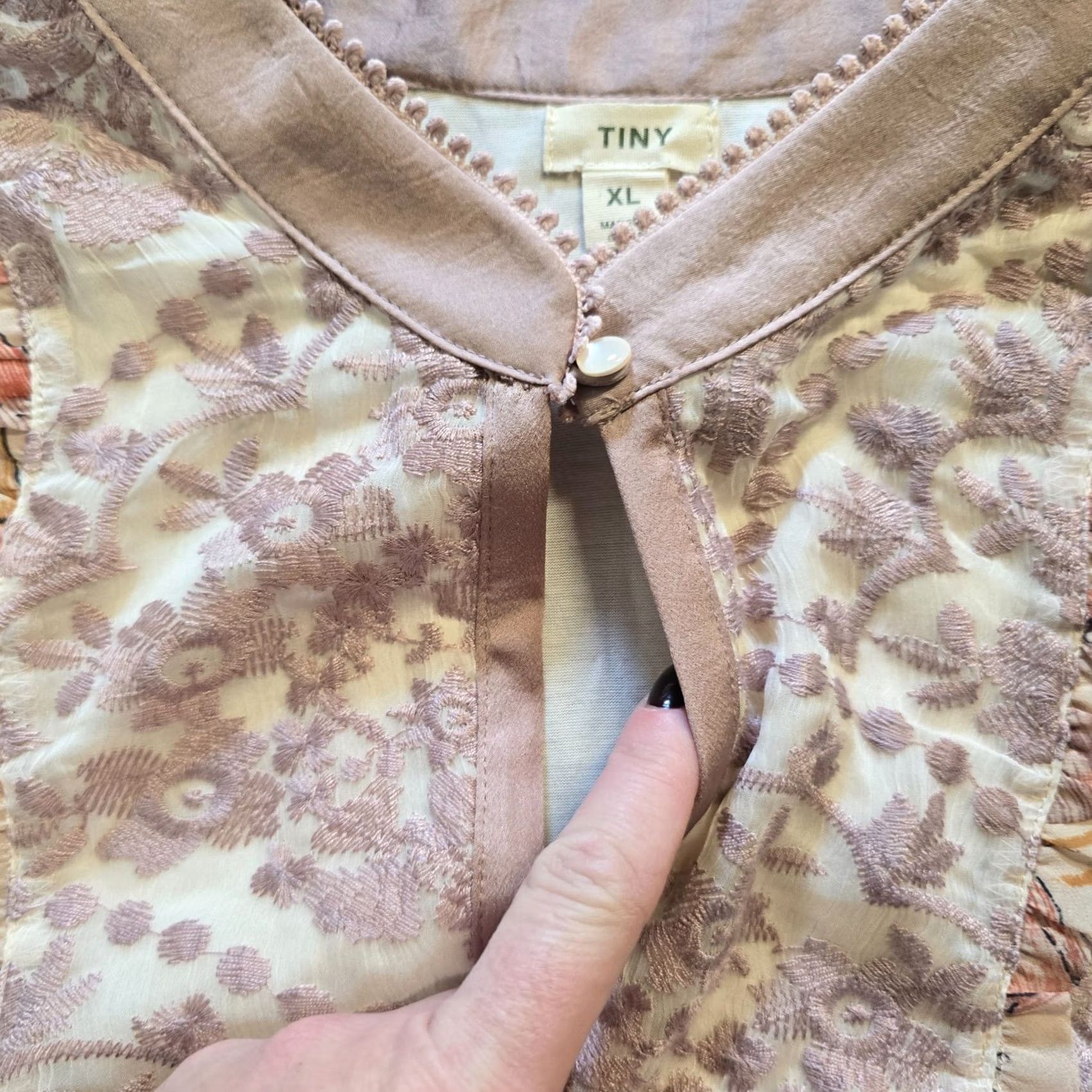 Vintage Tiny Top Blouse XL Womens White Pink Lace High Neck Casual Bohemian Romantic-Ruffle Victorian Anthro Shirt Size XL / US 12-14 / IT 48-50 - 5 Thumbnail