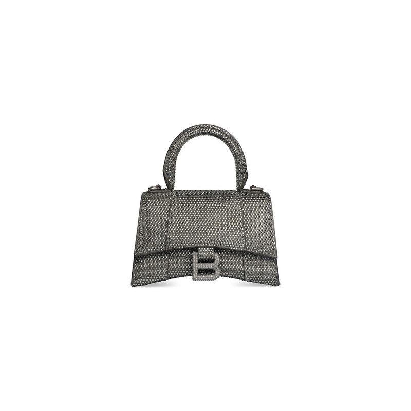 Balenciaga o1s1rm0426 Size: OS / Hourglass XS Handbag Rhinestones Grey Size ONE SIZE - 1 Thumbnail