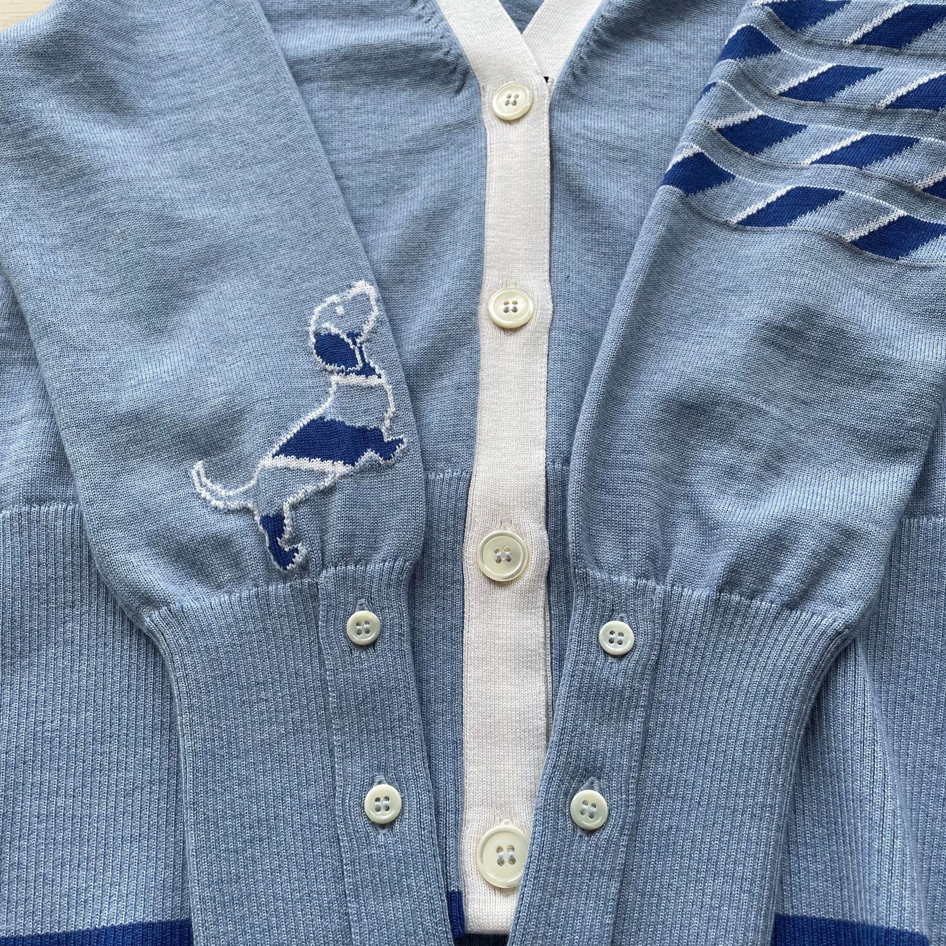 Thom Browne THOM BROWNE Dog Intarsia V-Neck Knit Sweater Women's Blue 0 Size XS / US 0-2 / IT 36-38 - 4 Thumbnail