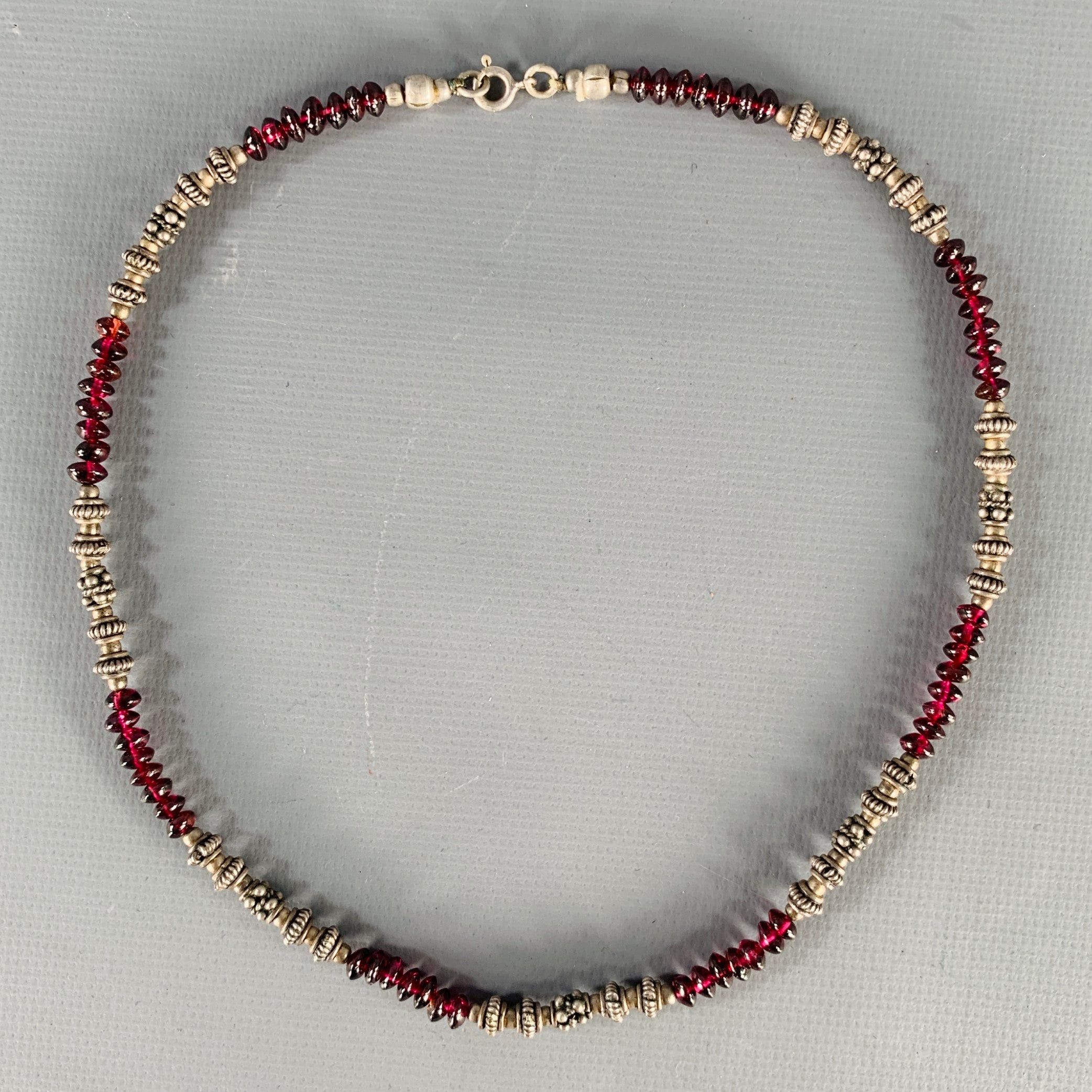 VINTAGE Sterling Silver Burgundy Beaded Necklace