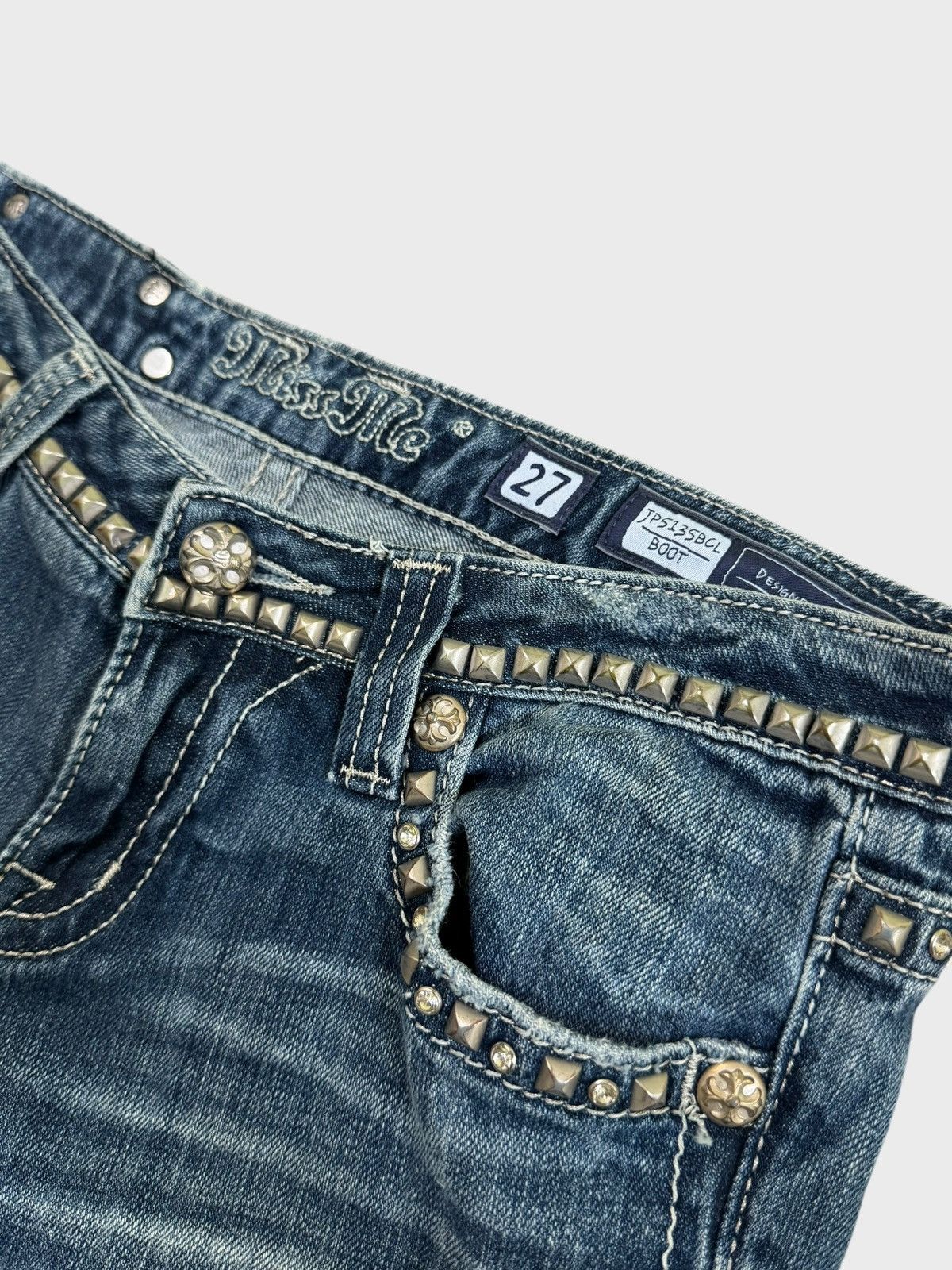 Hysteric Glamour × Le Grande Bleu (L.G.B.) FLARE MISS ME DISTRESSED STUDDED CROSS DESIGN LOW RISE DENIM Size US 29 - 9 Thumbnail
