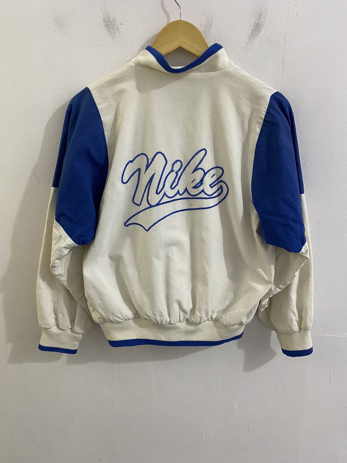 image of 90's Nike Embroidered Varsity Bomber in White, Women's (Size Small)