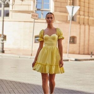 Other Alamour The Label Yellow Puff Sleeve Mini Dress Size M Size M / US 6-8 / IT 42-44 - 3 Thumbnail