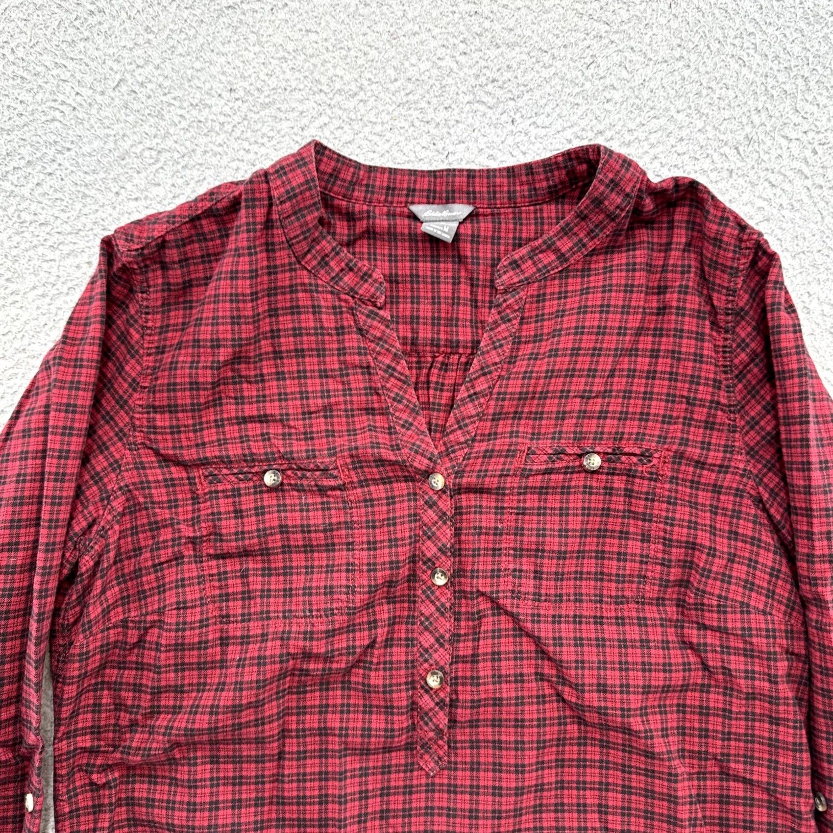 Eddie Bauer Eddie Bauer Red Plaid Flannel Button Henley Roll Tab Sleeve Shirt Top Size M Womens Size M / US 6-8 / IT 42-44 - 4 Thumbnail