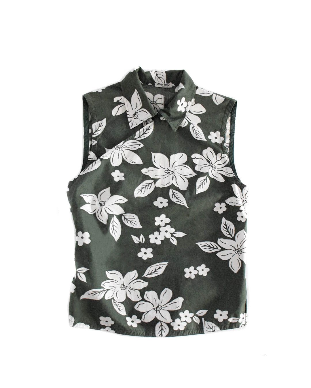 image of Miu Miu S/s2003 Floral Top In Dark Green, Women's (Size Small)