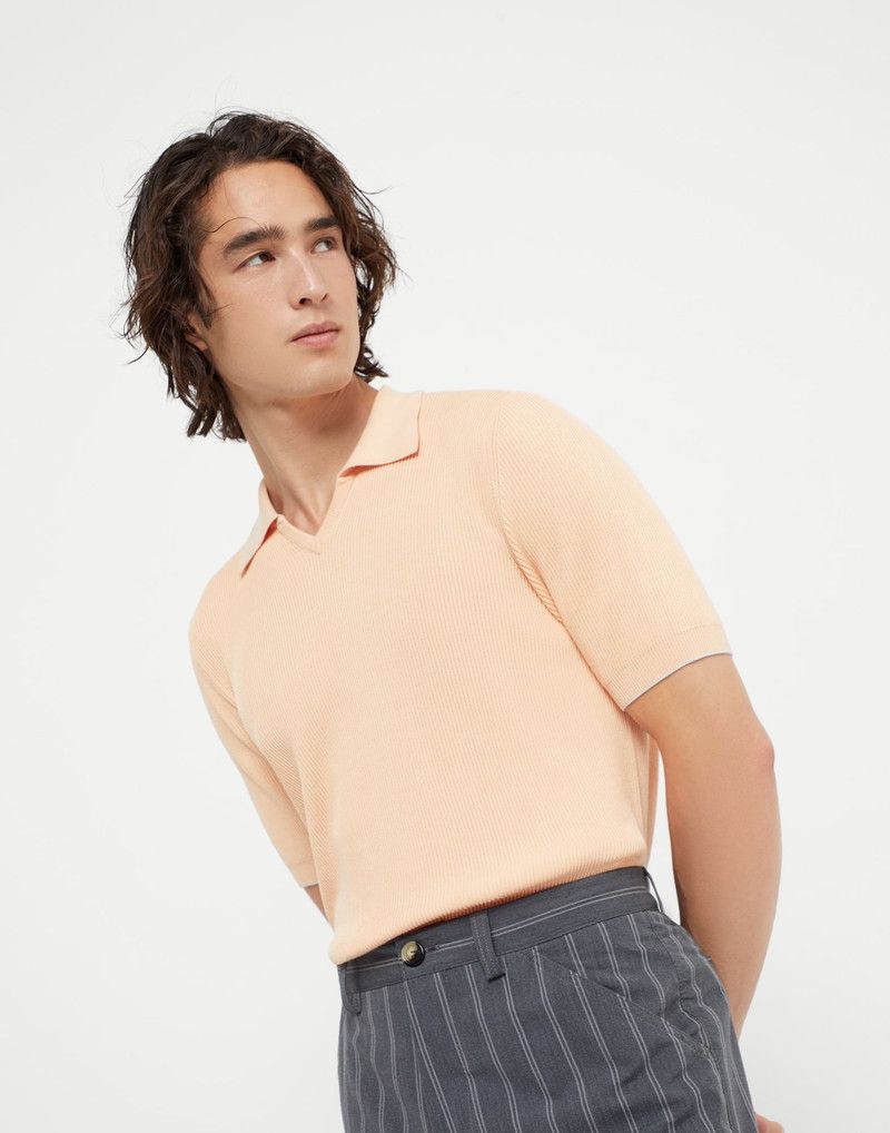 Brunello Cucinelli o1la1rc1a0326 English Rib Knit Polo Shirt in Peach Size US XL / EU 56 / 4 - 3 Thumbnail