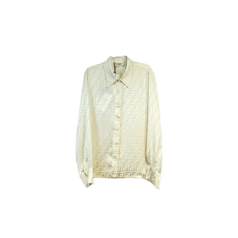 Fendi Fendi Women's Silk Long Sleeve Shirt in White 0089 Size L / US 10 / IT 46 - 1 Thumbnail