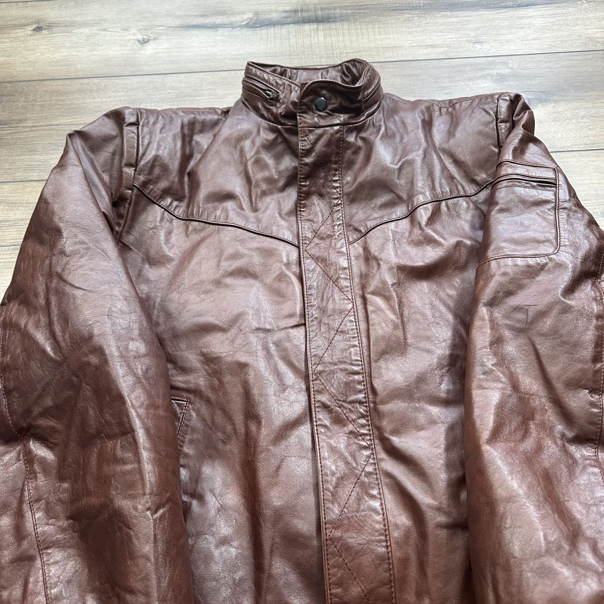 Other Vintage 90s Chess King Leather Sherpa Lined Bomber Jacket Size US L / EU 52-54 / 3 - 5 Thumbnail