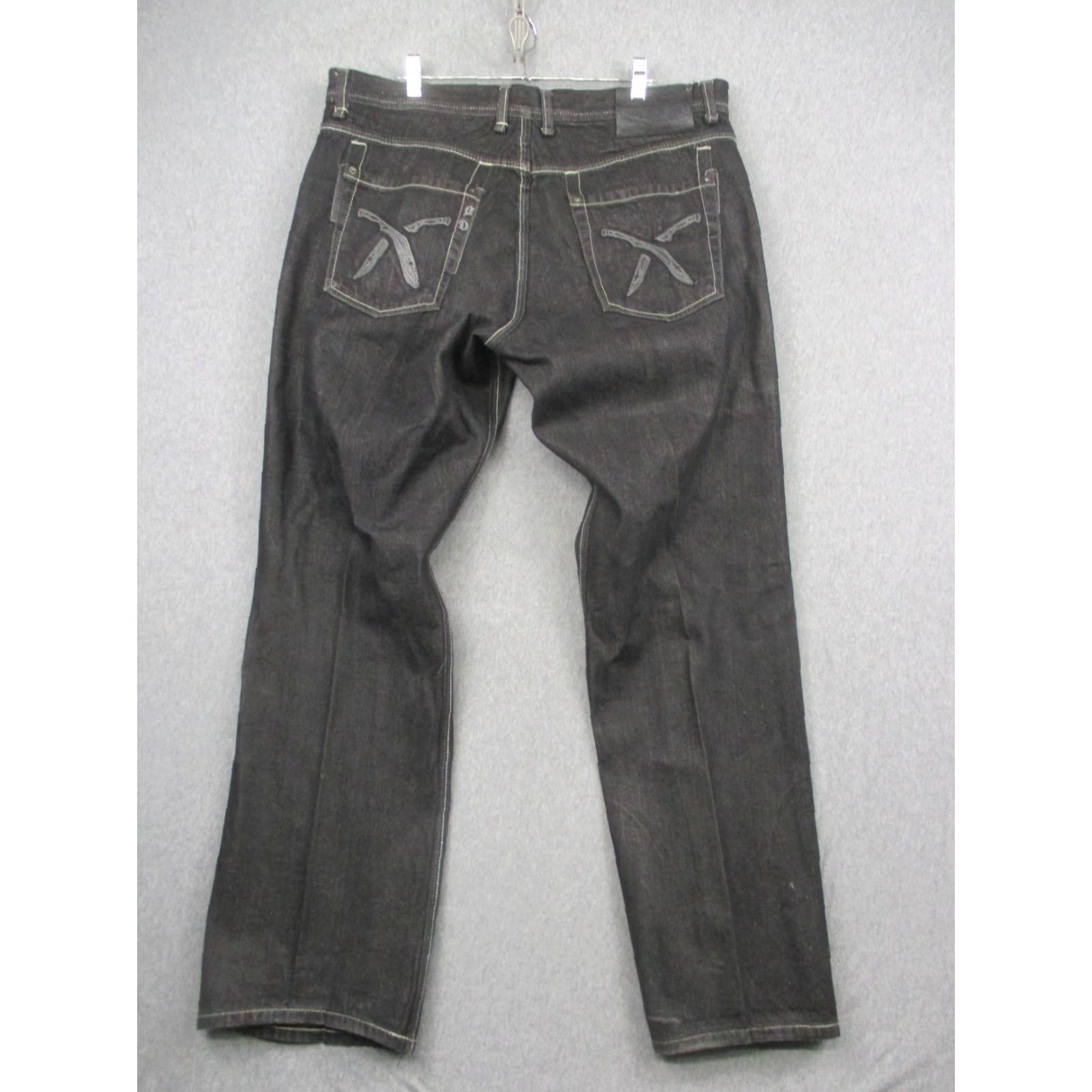 Denime Artful Dodger Jeans Mens 40 Black Denim Straight Leg Embroidered Pocket Knives Size US 40 / EU 56 - 7 Thumbnail