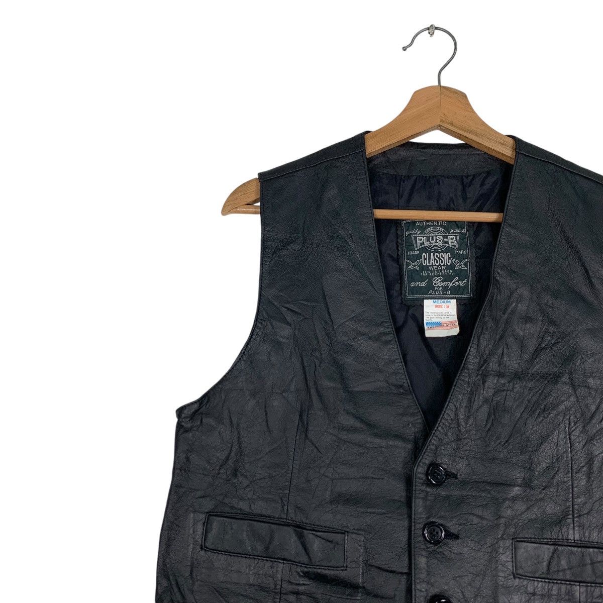 Japanese Brand PLUS-B Cowhide Black Leather Vest #1233-C56 Size US M / EU 48-50 / 2 - 6 Thumbnail