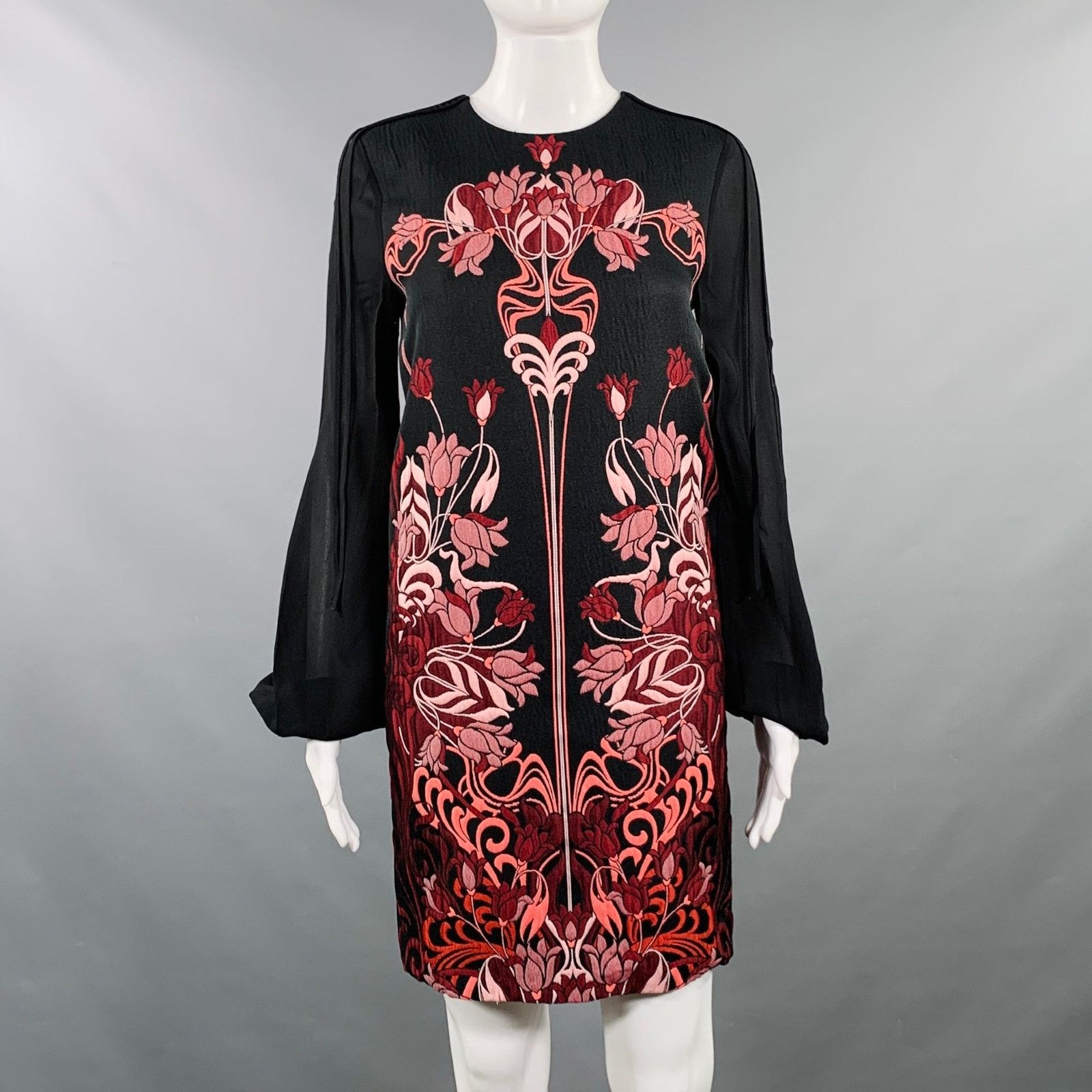 Giambattista Valli Size XS Black Burgundy Polyester Blend Floral Dress Size XS / US 0-2 / IT 36-38 - 1 Thumbnail