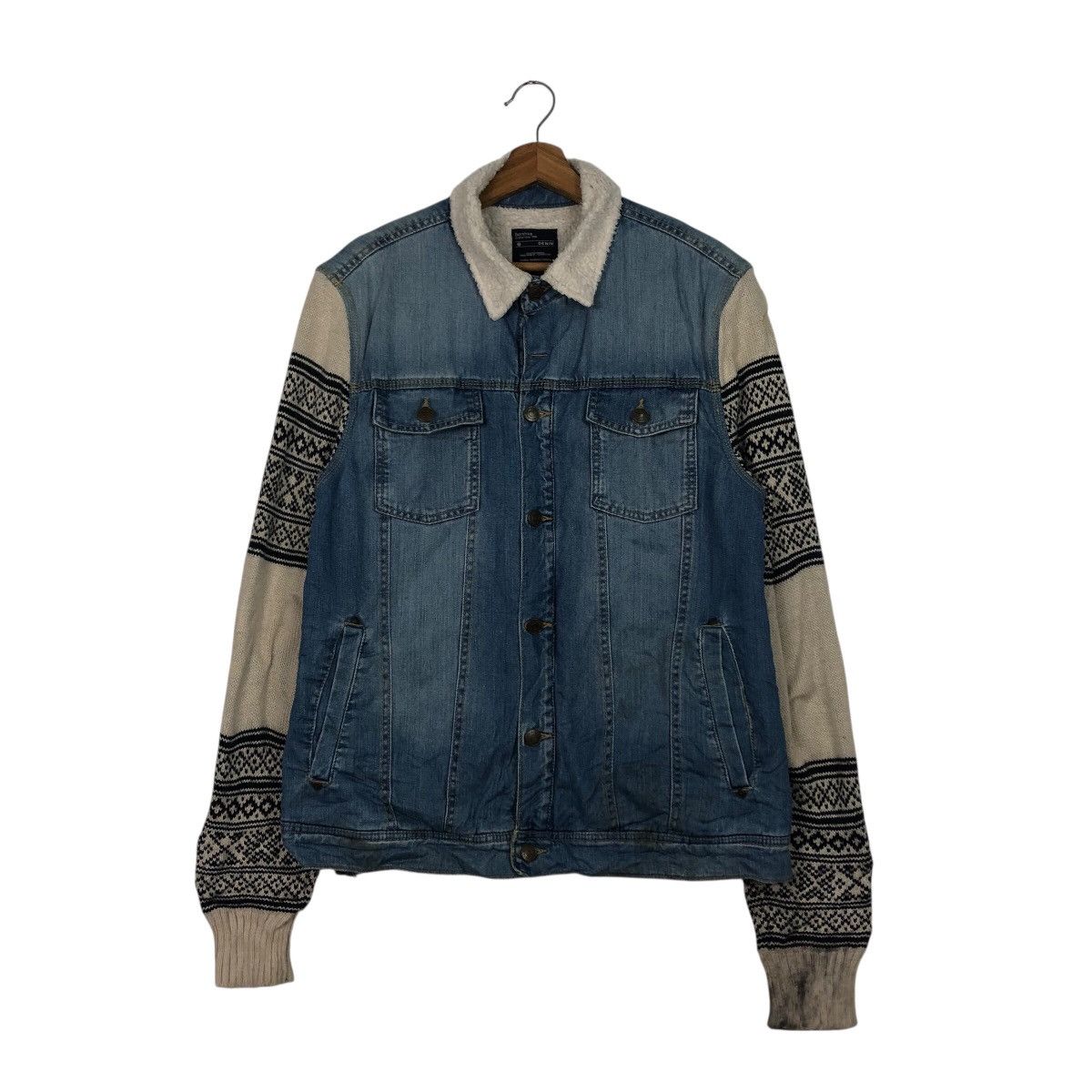 Japanese Brand 📌Denim Trucker Biker Jacket Bershka Knit Hand Issey Miyake Size US L / EU 52-54 / 3 - 2 Thumbnail