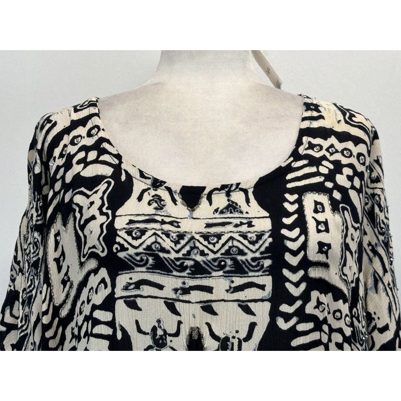 Vintage Nubian Queen Beaded Kaftan Dress Tan Black One Size Women Size ONE SIZE - 5 Thumbnail