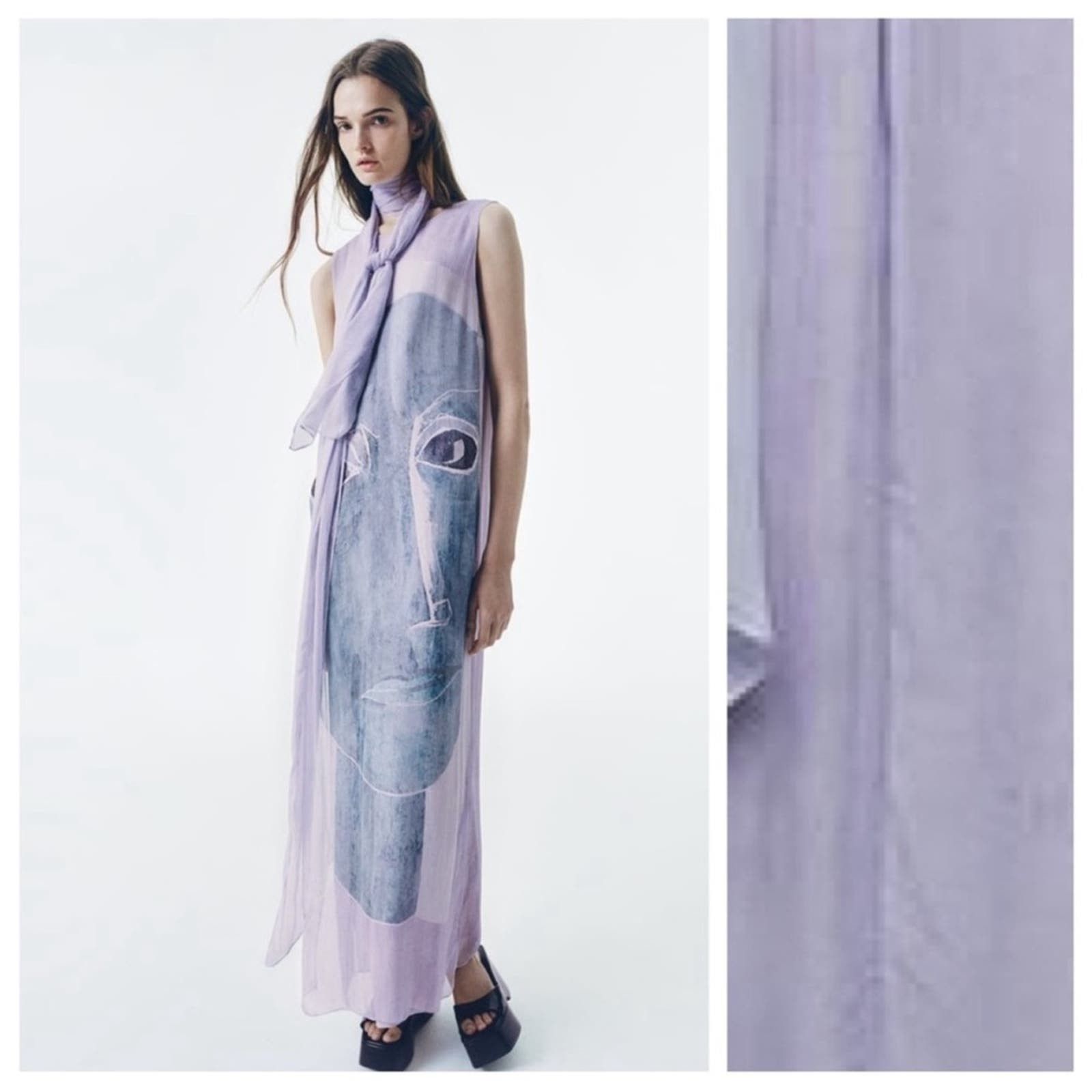 image of Zara Lilac Viscose Flowing Printed Midi Dress 8077/041 313 in Purple, Women's (Size Medium)