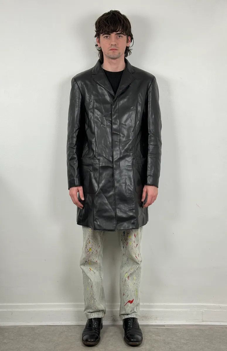 Emporio Armani 1990s Emporio Armani Black Long Classy Leather Jacket Size US M / EU 48-50 / 2 - 2 Thumbnail