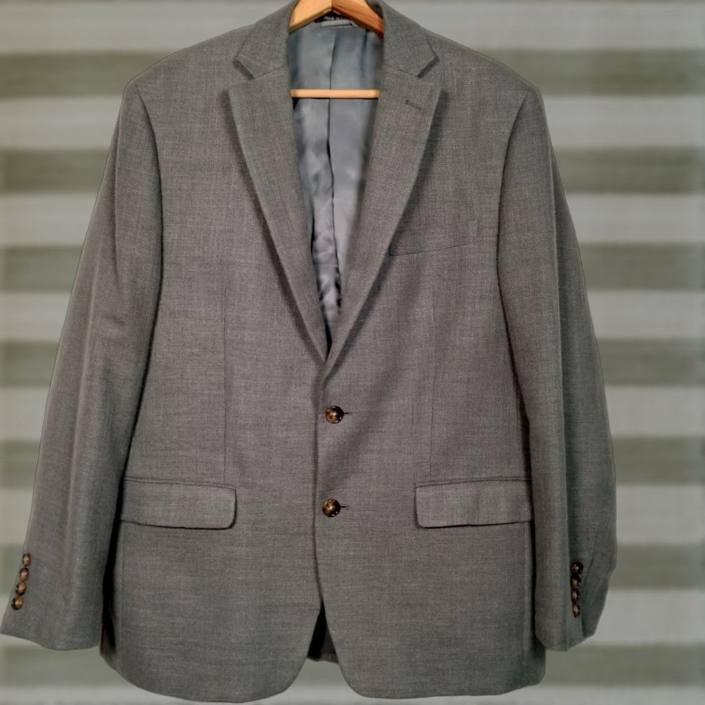 Ralph Lauren Lauren Ralph Lauren Blazer Men 42 R Gray Woven Poly Rayon Linen Blend Blazer/Coat/Office Wear/Professional Size 42R - 1 Thumbnail