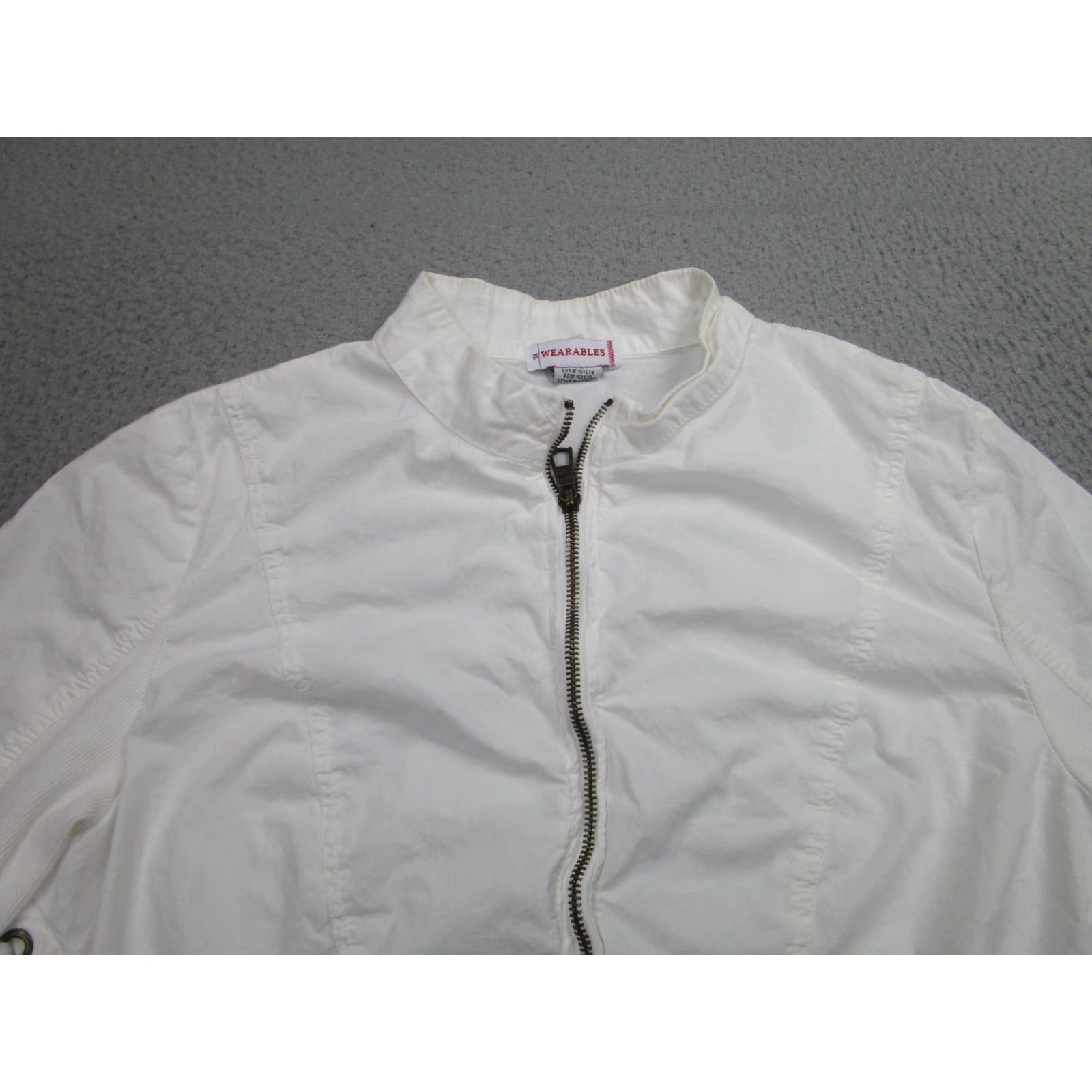 B Sides VINTAGE? Actually not vintage. Wearables Jacket Women 2X White Zip Front Grommet Sides Ruched Back 3/4 Sleeve Size XXL / US 16-18 / IT 52-54 - 2 Thumbnail