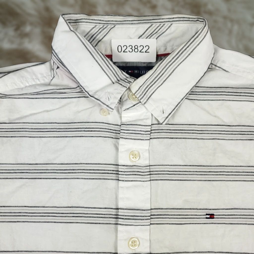 Tommy Hilfiger Tommy Hilfiger Gray Striped Button-Up Shirt Men's Small Short Sleeve Casual Modern Preppy Size US S / EU 44-46 / 1 - 1 Thumbnail